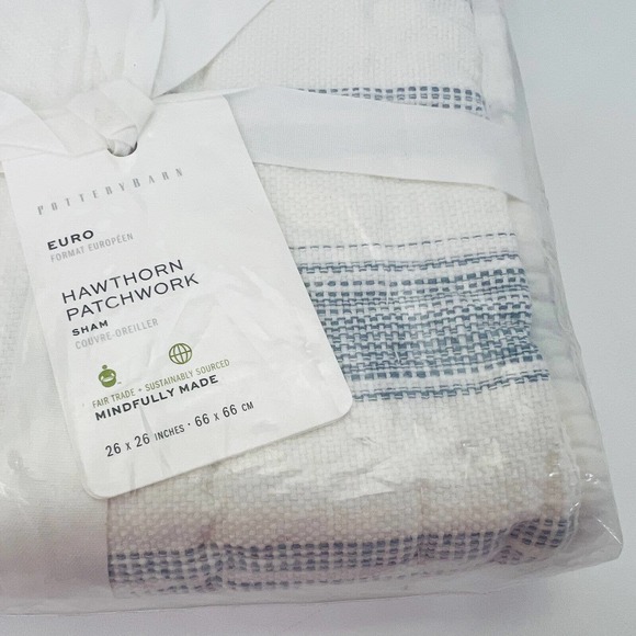 Pottery Barn Hawthorn Patchwork Quilted EURO Sham Chambray Blue NEW‎ - Picture 2 of 5